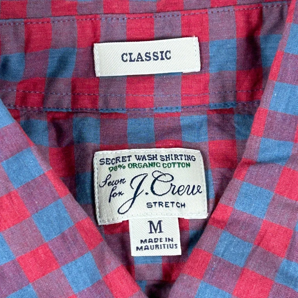 J. Crew Button Down Shirt Mens M Red Blue Gingham Secret Wash Preppy Classic New